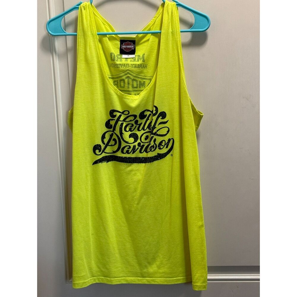 Harley-Davidson Women’s 3X Neon Tank Top Rhinestone Script Bar & Shield